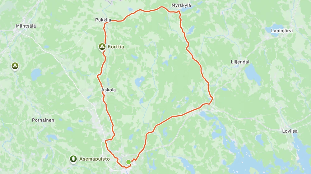 Maantiepyöräilyn SM-kilpailut pitkän ajon karttakuva